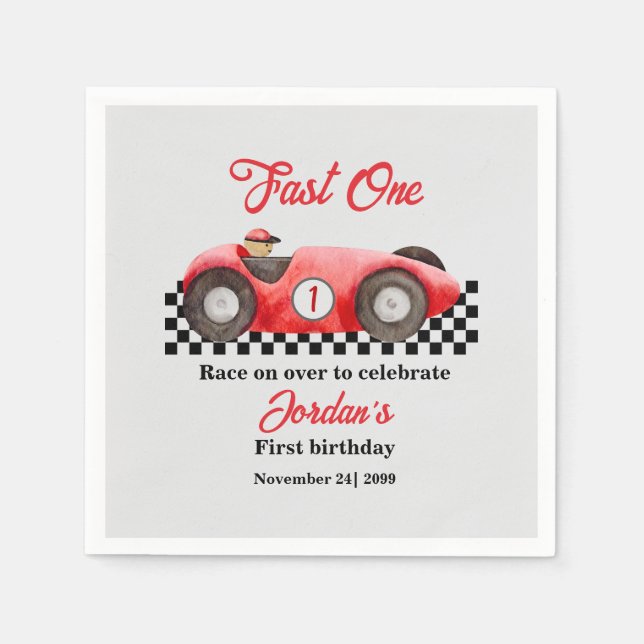 First Birthday Red Race Car Fast One Napkin (Front)
