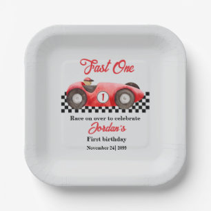 First Birthday Red Race Car Fast One Paper Plate