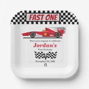 First Birthday Red Race Car Fast One  Paper Plate