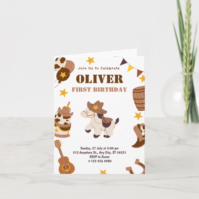 First Birthday Rodeo Kids 1st Folded Card (Front)