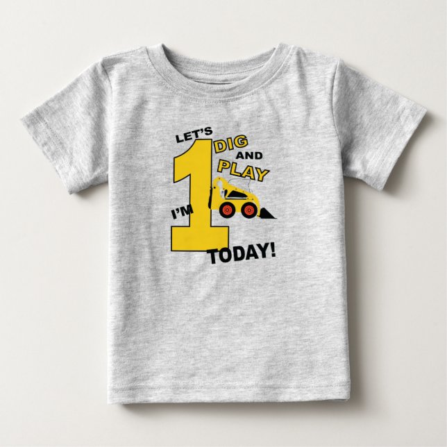 First birthday shirt construction bulldozer (Front)
