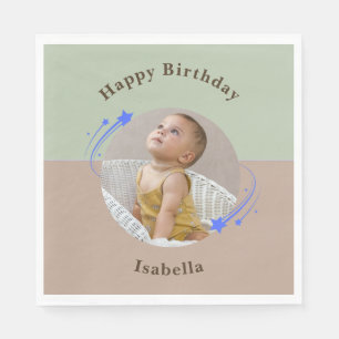 First Birthday Shooting Star Green Brown Napkin