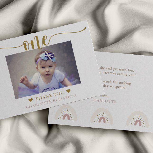 First Birthday Simple Elegant Photo Thank You Card (Creator Uploaded)