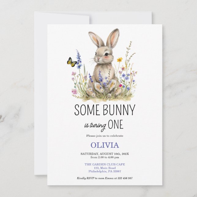First Birthday Some bunny wildflowers invitation (Front)