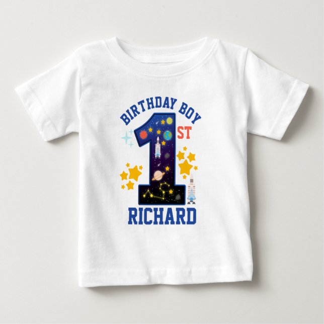 First Birthday Space design Baby T-Shirt (Front)