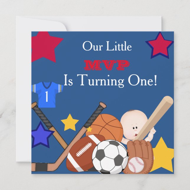 FIRST BIRTHDAY Sports Boys Birthday  Invitation (Front)