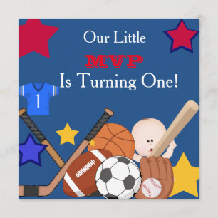 FIRST BIRTHDAY Sports Boys Birthday  Invitation