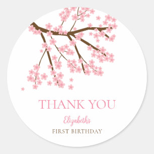 First Birthday Spring Cherry Blossoms Floral Cute Classic Round Sticker