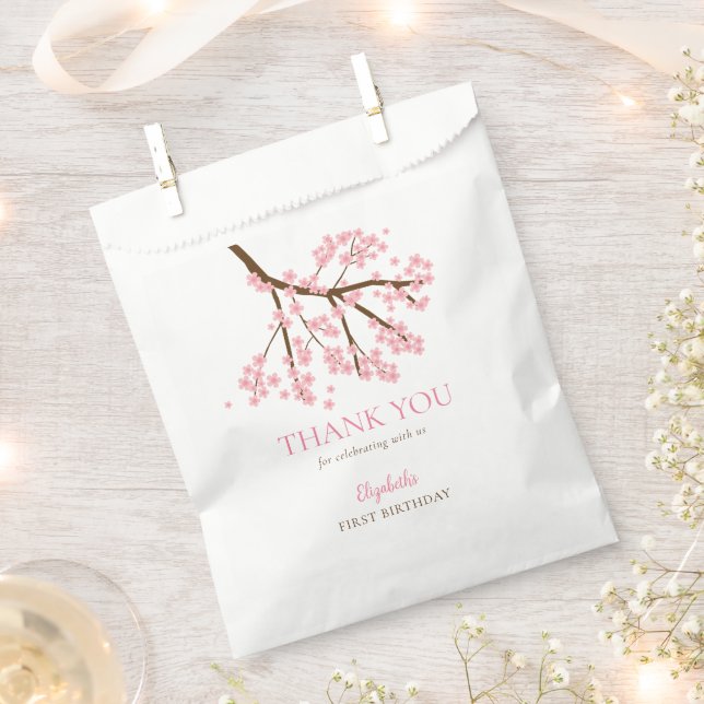 First Birthday Spring Cherry Blossoms Floral Cute Favour Bags (Clipped)