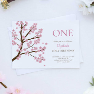 First Birthday Spring Cherry Blossoms Floral Cute Invitation