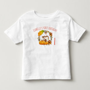 First Birthday Squirrel and Pumpkins Rustic Wreath Toddler T-Shirt