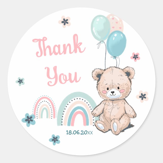 First Birthday Sticker with cute teddy bear. (Front)