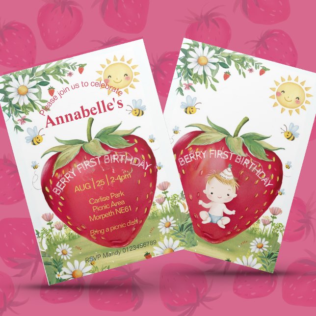 First Birthday Strawberry Picnic Sweet one summer  Invitation (Creator Uploaded)
