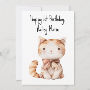 First Birthday Stuffed Toy Cat Personalised Card