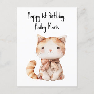 First Birthday Stuffed Toy Cat Personalised Postcard