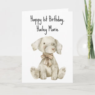 First Birthday Stuffed Toy Dog Personalised Card
