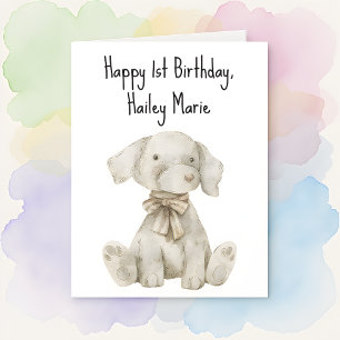 First Birthday Stuffed Toy Dog Personalised Card