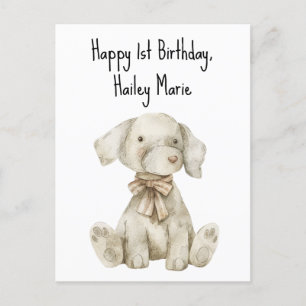 First Birthday Stuffed Toy Dog Personalised Postcard