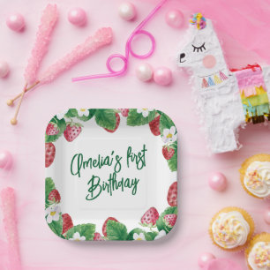 First Birthday Summer Strawberry Berry Sweet  Paper Plate