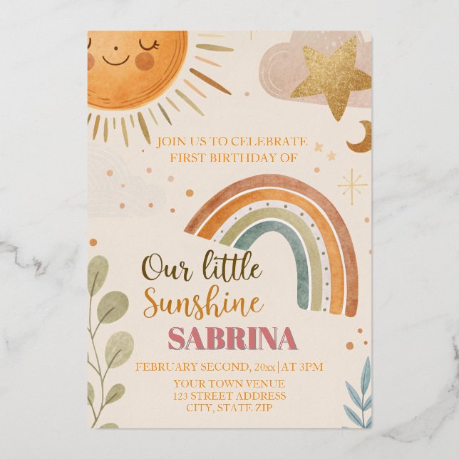 First Birthday Sun and Rainbow Boho  (Front)
