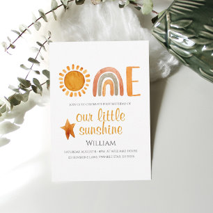 First Birthday Sun and Rainbow Boho Invitation