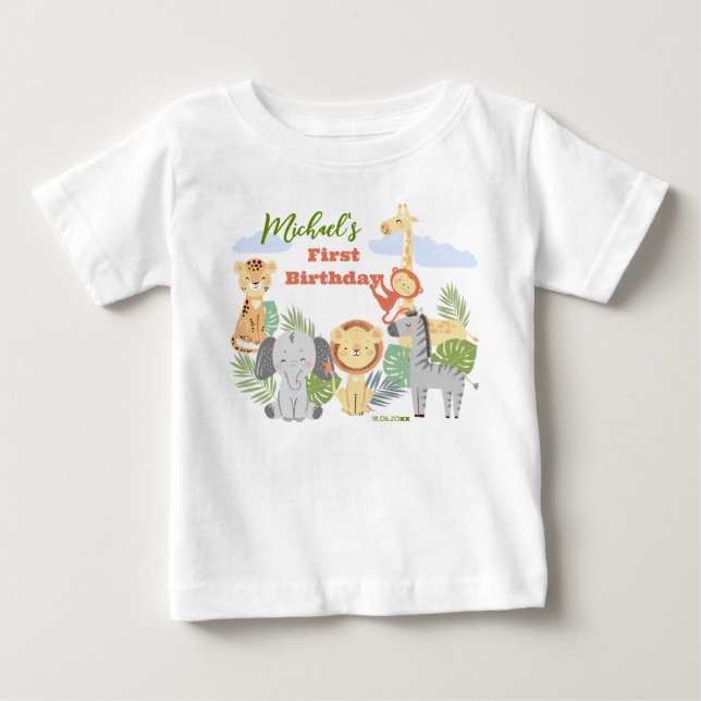 First birthday T-Shirt with cute animals. (Front)