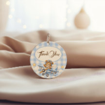 First Birthday Teddy Bear Aeroplane Blue Gingham