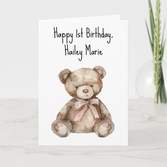 First Birthday Teddy Bear Personalised Card (Front)