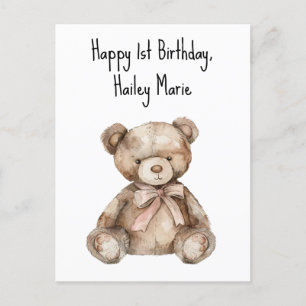 First Birthday Teddy Bear Personalised Postcard