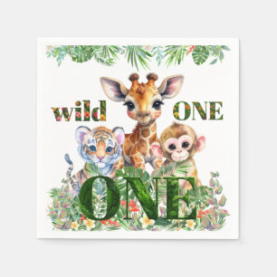 First Birthday Tiger Giraffe Monkey Wild One Napkin