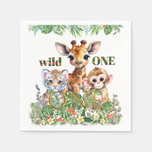 First Birthday Tiger Giraffe Monkey Wild One Napkin