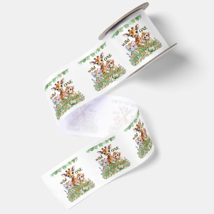 First Birthday Tiger Giraffe Monkey Wild One Satin Ribbon