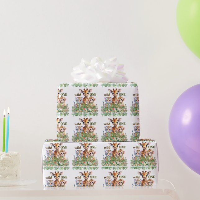 First Birthday Tiger Giraffe Monkey Wild One Wrapping Paper (Party Gifts)
