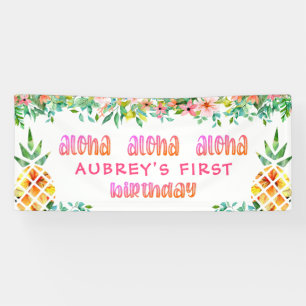 First Birthday Tropical Pineapple Floral Banner