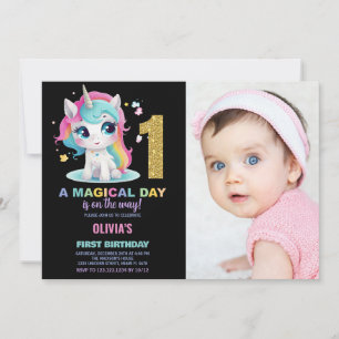 First Birthday Unicorn Birthday Invitations photo