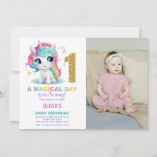 First Birthday Unicorn Birthday Invitations photo
