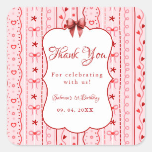 First Birthday valentine baby birthday party Square Sticker