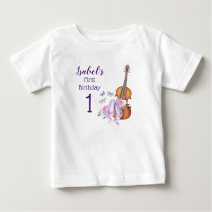 First Birthday Violin Ballet and Butterflies Baby T-Shirt