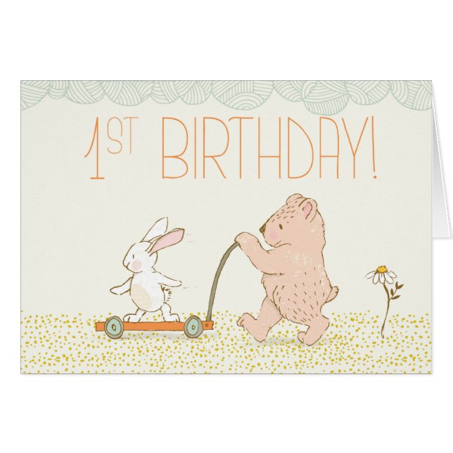 First Birthday Walking Bear and Rabbit (Front Horizontal)