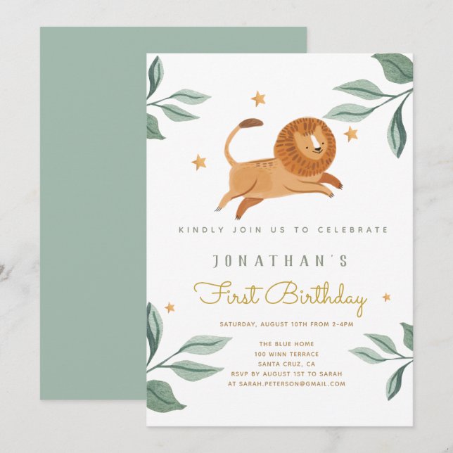 First Birthday Watercolor Animals Invitation  (Front/Back)