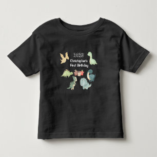 First Birthday Watercolor Cute Dinosaur Black Toddler T-Shirt