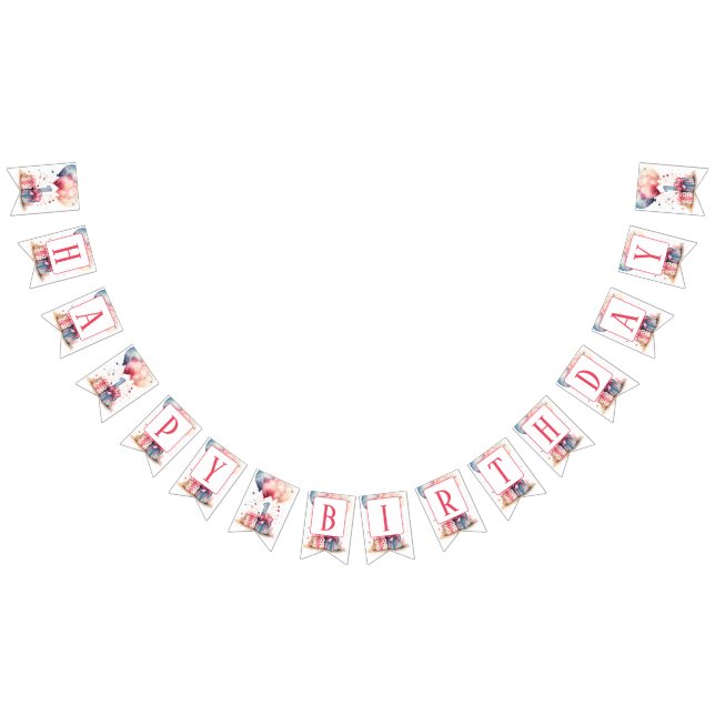 First Birthday - Watercolor gifts and balloons - Bunting (All)