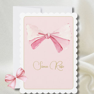 First Birthday Watercolor Pink Bow Cute  Invitation
