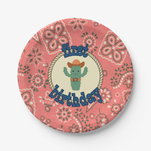 First Birthday Western Bandanna Cactus Paper Plate