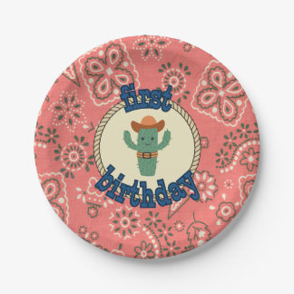 First Birthday Western Bandanna Cactus Paper Plate