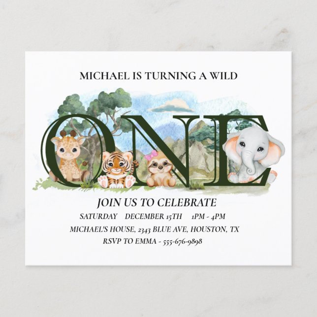 First Birthday Wild One Safari Baby Animals  Flyer (Front)