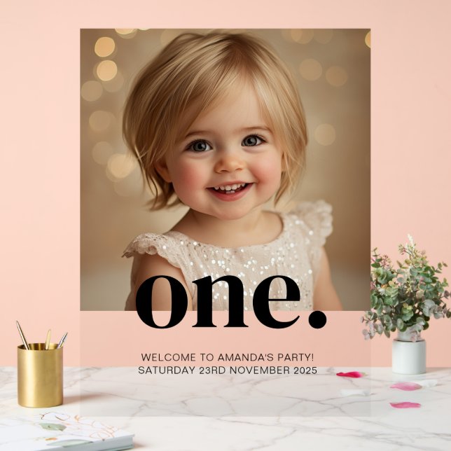 First Bithday Photo Acrylic Sign in Brown & White (Wedding)