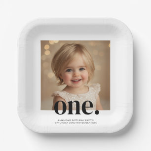 First Bithday Photo Acrylic Sign in Brown & White Paper Plate