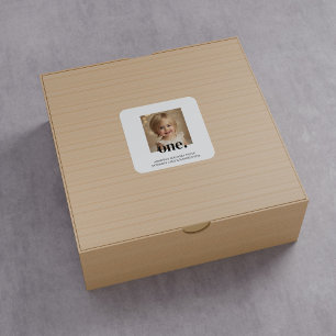 First Bithday Photo Acrylic Sign in Brown & White Square Sticker