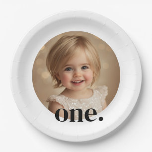 First Bithday Photo Paper Plate in Brown & White